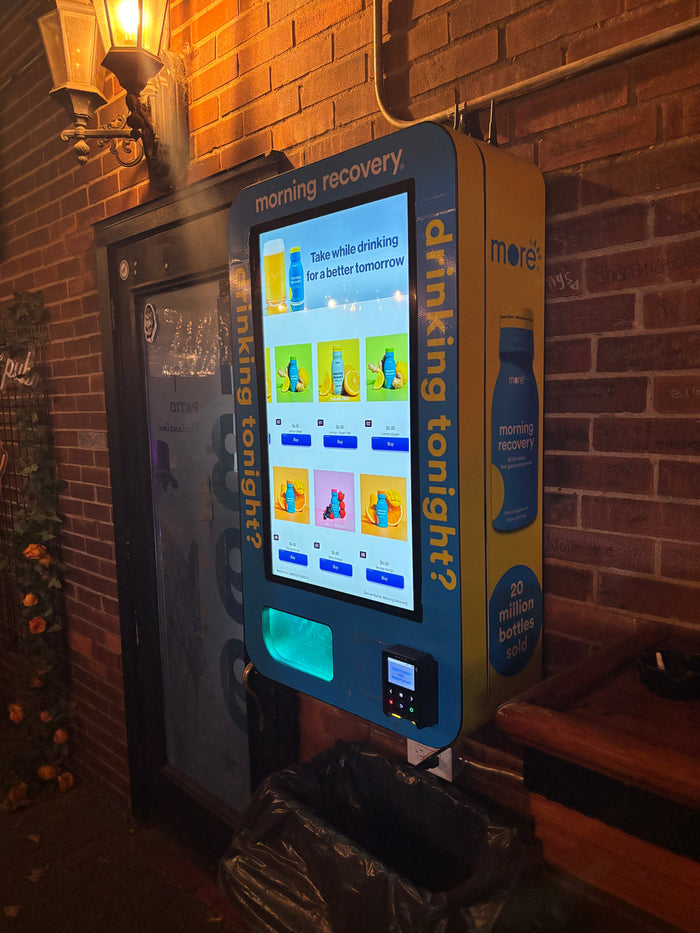 VTM vending machine with a Morning Recovery promotion in a bar