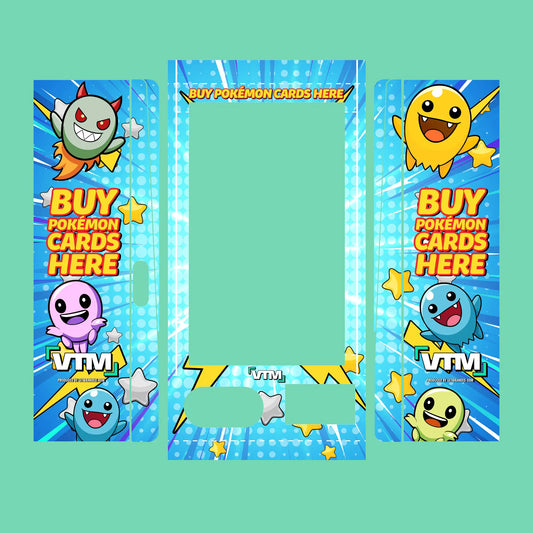 Custom branded wrap template for the VTM Mega Wall 2.0 TCG Pokémon vending machine by Getbranded.com