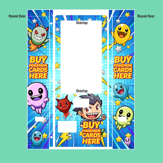 Custom branded wrap template for the VTM Slim Tower 2.0 TCG Pokémon vending machine