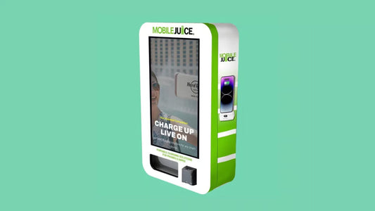 Mobile Juice Juice Box smart vending kiosk dispensing fully charged power banks with real-time inventory monitoring