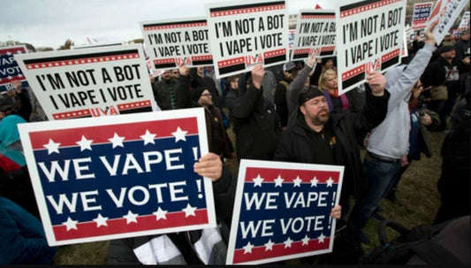 Vaping rights rally with protest signs