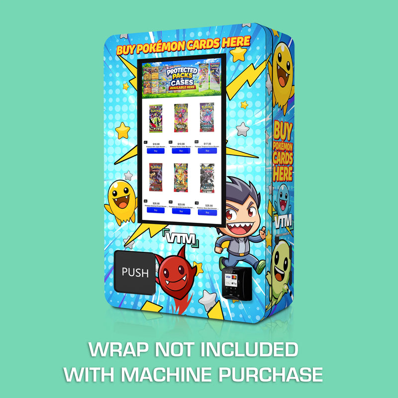TCG branded vinyl wrap on the VTM Mini TCG compact wall-mounted Pokemon trading card vending machine