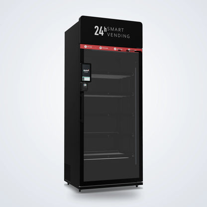 ReyVend AI smart cooler 3D render, low angled view