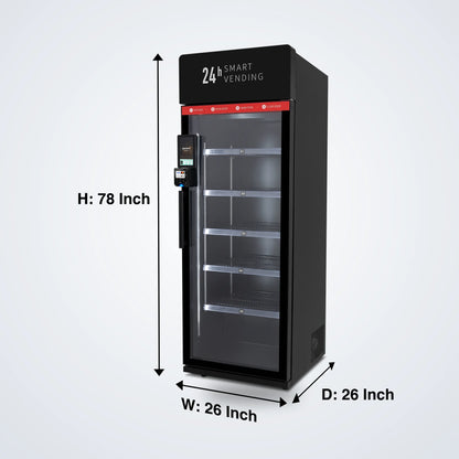 ReyVend AI smart cooler dimensions: 78 inches high, 26 inches wide, 26 inches deep