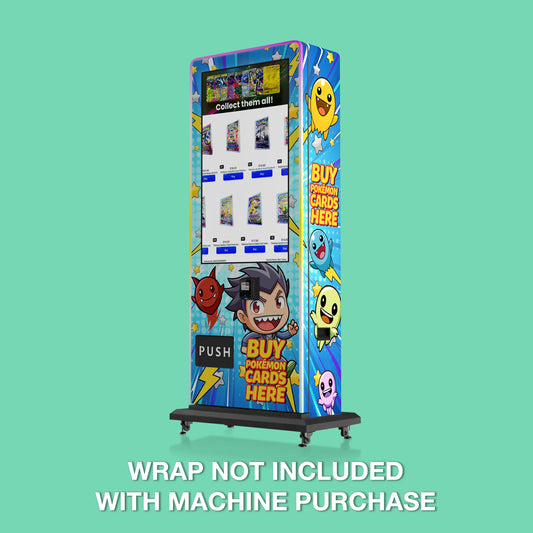 TCG branded vinyl wrap on the VTM Slim Tower 2.0 Pokemon trading card vending machine
