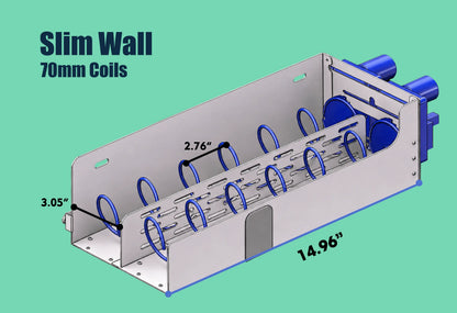 70mm coils for the Slim wall vending machine. This technical breakdown details the spiral spacing and total tray capacity for this hardware configuration.