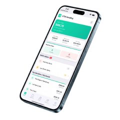Smartphone showing the VTM Vending app dashboard for the install and stock step, mobile version