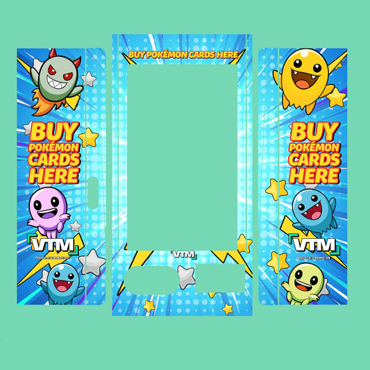Custom branded wrap template for the VTM Mega Wall 2.0 TCG Pokémon vending machine by Getbranded.com