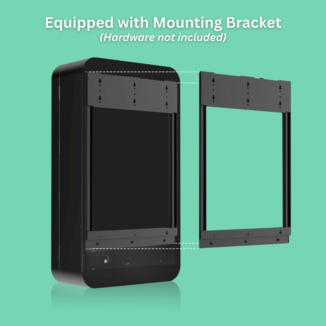 Back view of the vape vending machine showing the attached heavy-duty wall-mounting bracket designed for secure wall installation.