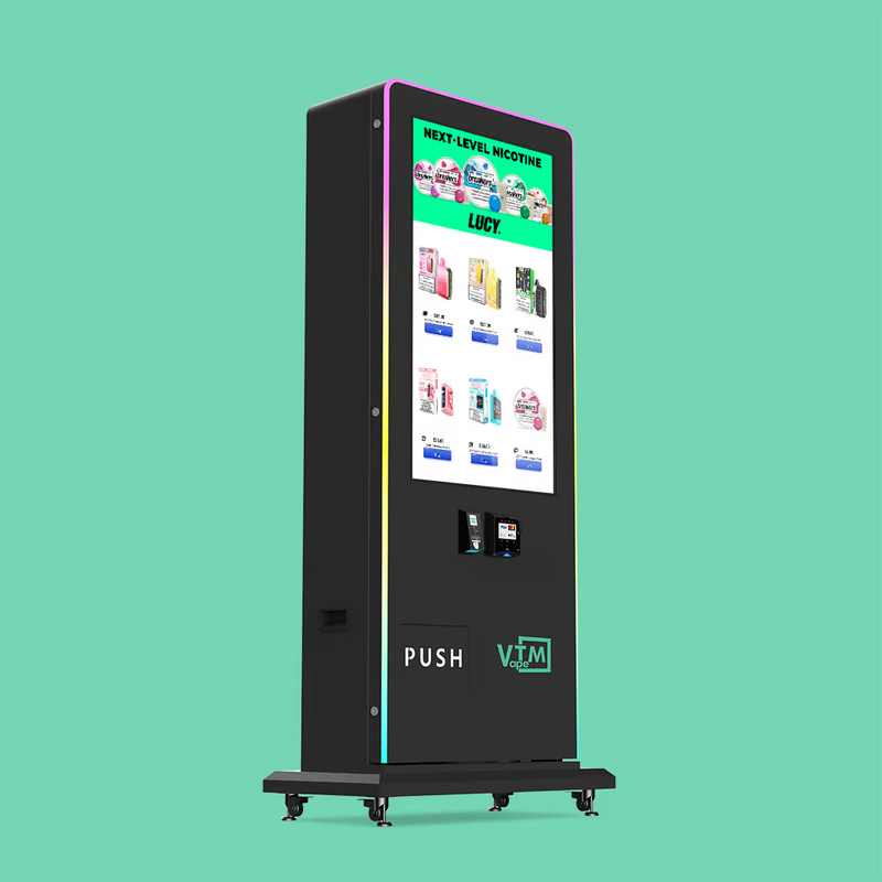 VapeTM Slim Tower 2.0 freestanding vape vending machine with Nayax card reader and ID scanner