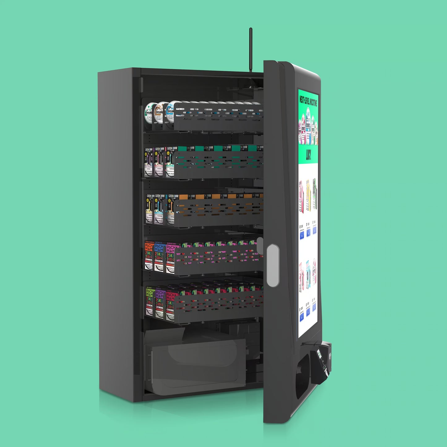Vending machine with various vape products